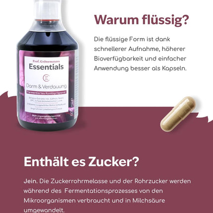 Prof. Grönemeyer's Essentials "Intestine and Digestion" – intestinal treatment, intestinal cleansing &amp; intestinal reconstruction with 30 billion intestinal bacteria, from fermented herbs &amp; plant extracts