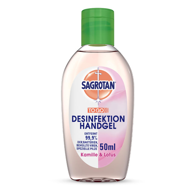 Sagrotan Hand Disinfectant Gel Chamomile &amp; Lotus Disinfectant for hands in a handy travel size – 1 x 50 ml antibacterial gel