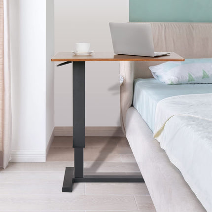 FATIVO Side Table with Wheels, Height-Adjustable, Bedside Table on Wheels, Table for Bed, Wooden Nursing Table, Hospital Table, Computer Table, Laptop Table, Sofa Table for Living Room, Bedroom, 80x40x90cm, Brown
