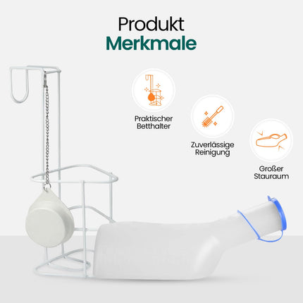 Hygiene100 Urinal Set (1000 ml Urinal + Bed Holder with Lid), Durable Translucent PP Urinal with Cap, Easy-to-Read Measuring Lines, Portable for Travel
