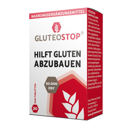 GluteoStop - helps break down gluten - gluten sensitivity - low-gluten diet - enzyme (30 mini-tablets)