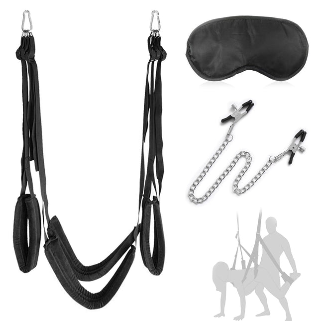 BDSMJOY Love Swing Sex Swing Sex Toy for Couples Extreme Sex, Love Swings Sex Furniture Restraints Sex Set with Nipple Clamps Nipple Chain, Blindfold Sex Bed, Sex Swing Load Capacity Up to 150 kg