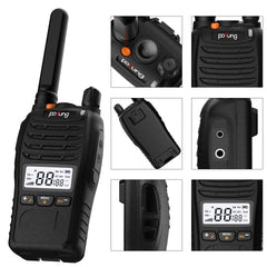 pofung PT88 PRO Professional License-Free PMR446 Portable Rechargeable Walkie Talkie, 16 Channels, LED Screen, Flashing Alarm, TOT, CTCSS/DCS, VOX and USB (Camping, Adventure) (2 Pack)