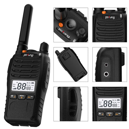 pofung PT88 PRO Professional License-Free PMR446 Portable Rechargeable Walkie Talkie, 16 Channels, LED Screen, Flashing Alarm, TOT, CTCSS/DCS, VOX and USB (Camping, Adventure) (2 Pack)
