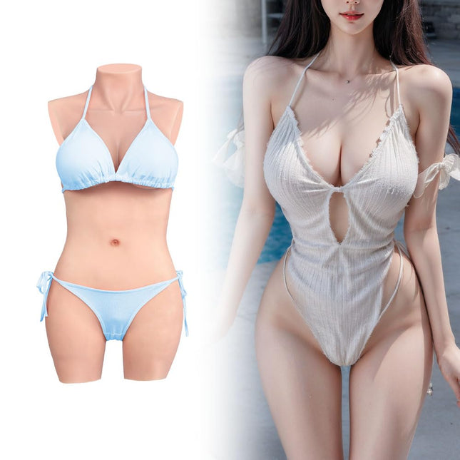 Minaky Silicone Breast Forms 3-Point Bodysuit Realistic Breast Plate with Catheter for Transgender Crossdresser-Insertable Version C Cup, Ivory