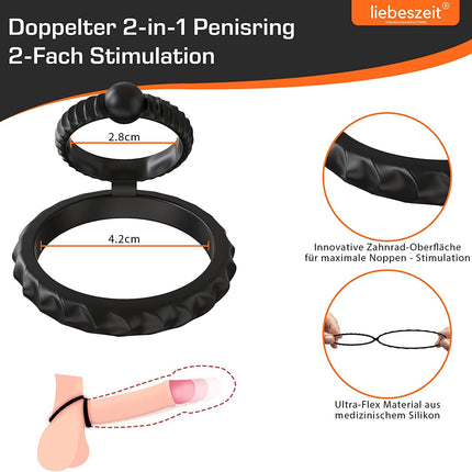 LIEBESZEIT© Penisring Dual - NEW 2025 - Innovative Cockring Penis Ring Sex Toy Penisring stretchable silicone - Cock Testicle Ring Extreme Potency Enhancement Erection Aid Sextoy Penis Rings for Men