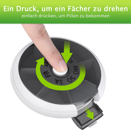 Opret German Pill Box 7 Days Small, Pill Box Small Medicine Box Tablets Weekly Box Pill Box Tablet Box for On the Go Round Small Black