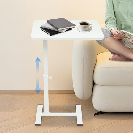 Caskunbsy Bedside Table, Overbed Table on Wheels, Height-Adjustable, Adjustable Bedside Table for Hospital and Home, Rolling Laptop Table (White)