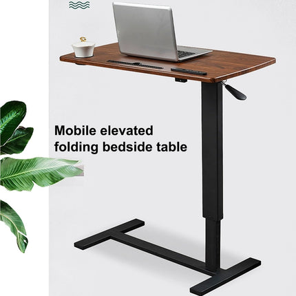 Overbed table with wheels and USB nightstand made of metal, foldable USE-Lift nightstand, laptop table with hidden wheels, with power connection, USB holes, cup holder, etc. (brown, 80 x 40 x 66