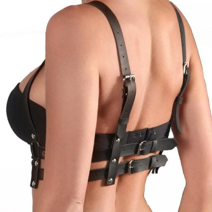 BDSMYEE Leather Harness, BDSM Lingerie, Bra Body Harness, Sexy Outfit for Women, Dominatrix, Rave, Fetish Clothing (F)
