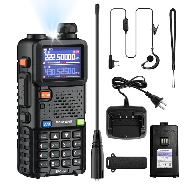 BAOFENG 5RM Dual Band Radio for UHF VHF Licensed Required Amateur Radio Powerful Handheld Radio Long Range 999 Channels FM Radio VOX DTMF Walkie Talkie with 2500mAh Battery