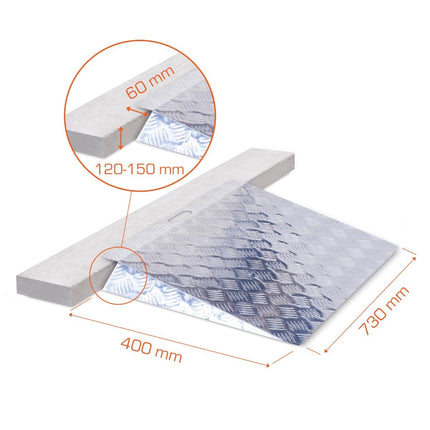 Door threshold ramp short - can be used for height differences of 12-15 cm - total length 40 cm silver