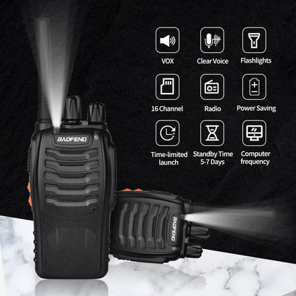 BAOFENG Long-Range Walkie Talkie with Headset, Professional PMR Radios Range 1-5 km, 16 Channels Walkie Talkies, Two-Way Radio with LED Flashlight (2 Pack)