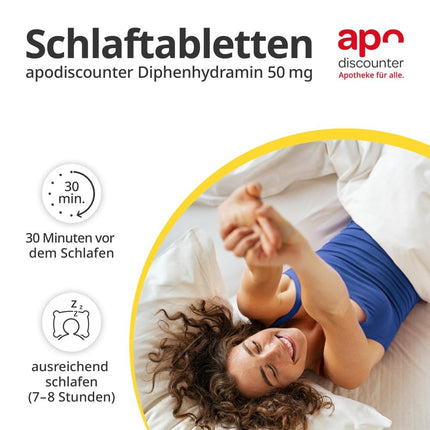 apodiscounter Sleeping Pills Diphenhydramine 50 mg - Effective aid for falling asleep and staying asleep - 20 tablets