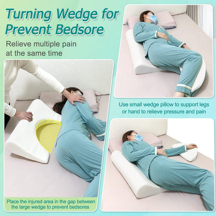 Mybow Decubitus Wedge Pillow for Bedsores, Positioning Wedges, Medical Pillows for Side Sleeping, Pressure Ulcers, Inclined Foam Wedge for Post-Surgery, Bedridden Elderly (White)