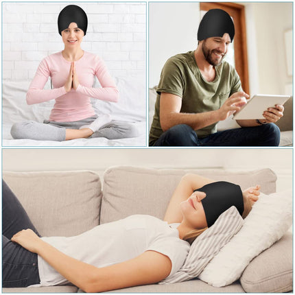 ACWOO Gel Cooling Cap Migraine Headache Relief Stretchable Headache Hat Cold Therapy Cap Sleep Mask, Heady Mask for Puffy Eyes Stress Relief (Black)