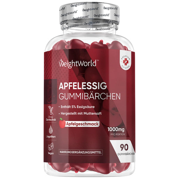 Apple Cider Vinegar Gummies 1000mg - Vitamin C, B12, B6, B9 (Folic Acid) &amp; Beetroot - 90 Vegan Gummies with Apple Flavor - Apple Cider Vinegar by WeightWorld