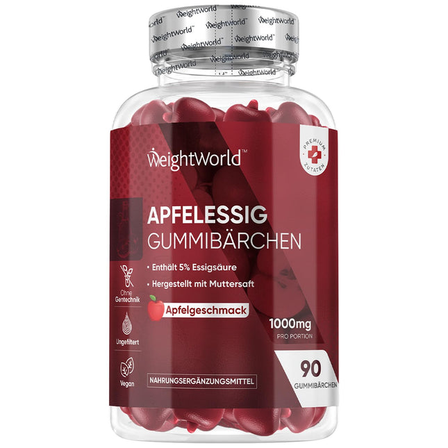 Apple Cider Vinegar Gummies 1000mg - Vitamin C, B12, B6, B9 (Folic Acid) &amp; Beetroot - 90 Vegan Gummies with Apple Flavor - Apple Cider Vinegar by WeightWorld