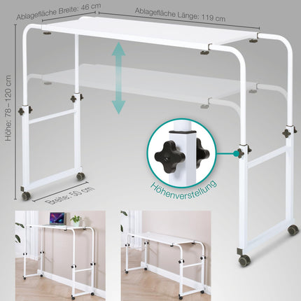 ELONEO maxVitalis overbed table on castors, height-adjustable/width-adjustable, overbed table, mobile desk, nursing table, laptop table, bedside table, width 119-190 cm &amp; height 78-120 cm