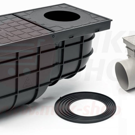 Horizontal rain gully black Ø 110 mm - 171 mm installation depth backflow flap backflow seal odor flap downpipe drain gutter drain sieve