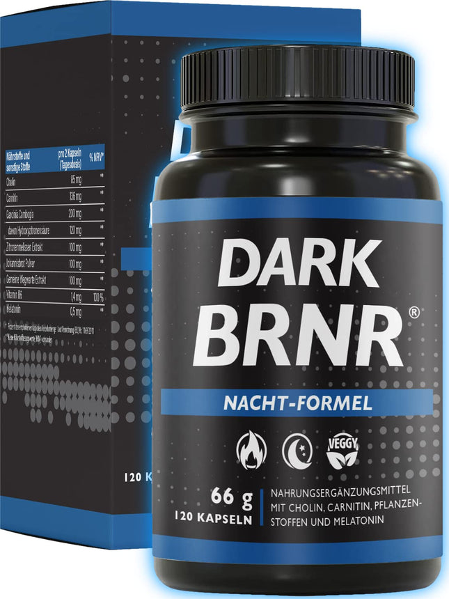 BRNR DARK BRNR Night Formula with Melatonin and L-Carnitine, Metabolic Formula with Choline and Vitamin B6, 120 Capsules
