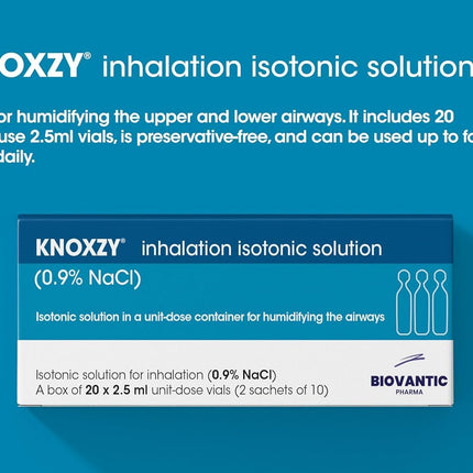 KNOXZY Sterile Isotonic Saline Solution 0.9% – Sodium Chloride NaCl – Inhalation Saline Solution for Airway Humidification – 20 x 2.5 ml Unit-Dose Vials (2-Pack)