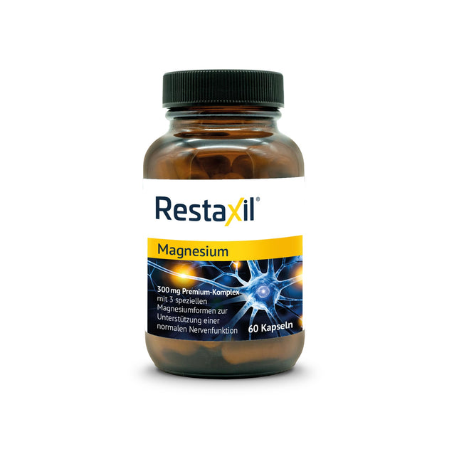 Restaxil Magnesium – a highly dosed premium magnesium complex with magnesium bisglycinate. Laboratory-tested, highly concentrated, excellent bioavailability, vegan. From the No. 1 pharmacy-based neurologist.