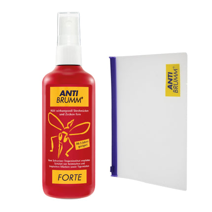 Anti Brumm Forte Travel Bundle, Pump Spray 150 ml + Flight Bag: Insect repellent for effective protection against mosquitoes and ticks, mosquito spray with DEET