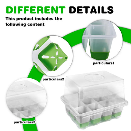 BYZESTY Indoor Greenhouse Propagator, 4 Pieces 48 Cells Mini Greenhouse Propagation Set with Raised Lid, Growing Plate Pot Plate, Seedling Starter Trays Greenhouse for Seedlings