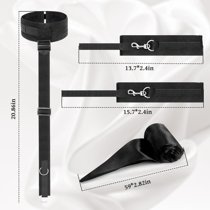 BDSM Bondage Sex toys for couples, Sex Bondage Set SM Kit Fetish Set Adjustable Handcuffs Ankle Cuffs Bed with Blindfold Wrist Neck Cuffs Sex toys for women Extreme