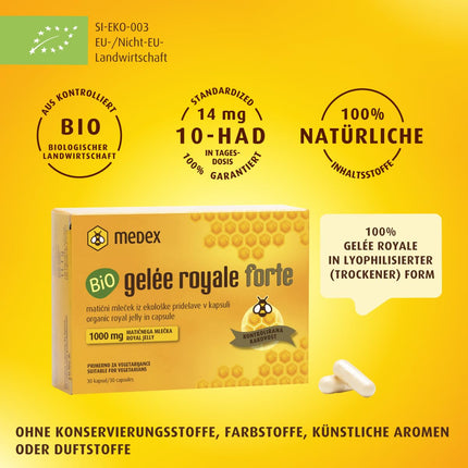 Medex Bio Royal Jelly FORTE, high dosage 1000 mg Royal Jelly, lyophilized, dry form, clinically proven results, 30 capsules, 30 days of use