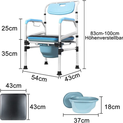 UISEBRT Commode Chair Height Adjustable Toilet Chair Commode Shower Anti-Slip with Toilet Bucket for Disabled Person, Elderly People