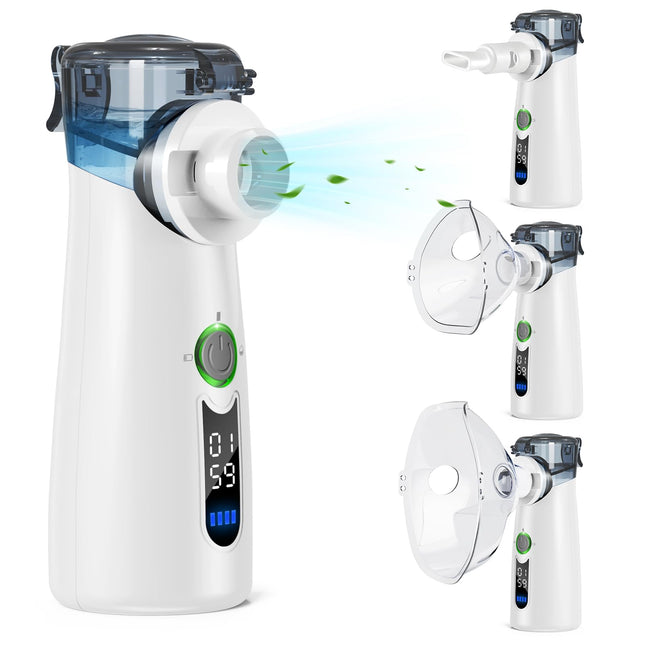 NVKHG Nebulizer, Portable Silent Inhaler, with Digital Display, Automatic Residue Cleaning, USB-C Rechargeable for Adults and Children – Gray