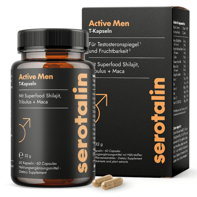 serotalin ACTIVE MEN Maca Capsules for Men | Fenugreek with Shilajit, L-Citrulline, Black Maca &amp; Tribulus | Vegan &amp; Made in Germany | 60 Capsules
