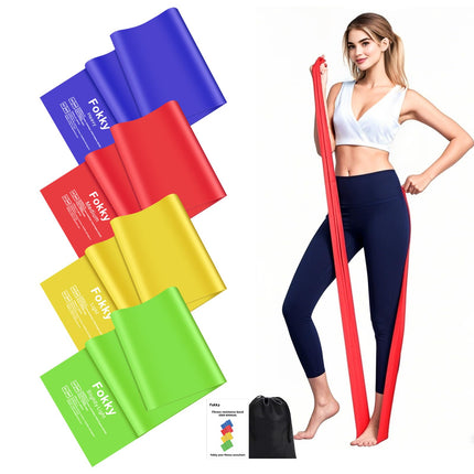 Fokky Fitness Bands Set of 4, Resistance Bands 2M Fitness Band, Gymnastics Band with 4 Levels, Resistance Bands Fitness Bands Rubber Band for Muscle Building, Yoga, Pilates for Men and Women