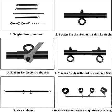 Spreader bar bondage handcuffs ankle cuffs sex toy with BDSM sex suit adjustable metal spreader bar slaves for couples (black)