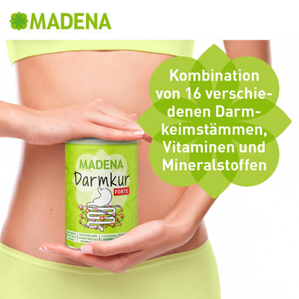 MADENA Darmkur Forte, 20 billion intestinal bacteria per serving, fiber, resistant starch type 3, corn dextrin, 16 bacterial strains, high dosage, multivitamin, vegan