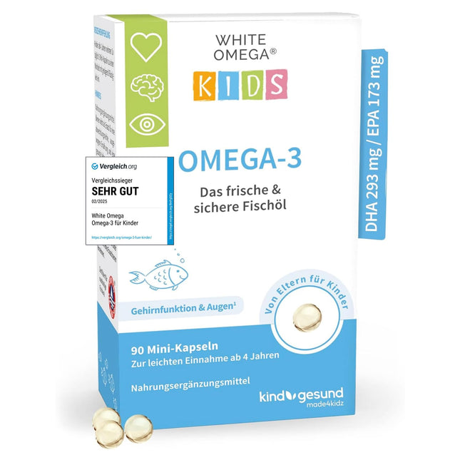 Omega-3 capsules for children – Best in the category 2025 – 518 mg fish oil with DHA &amp; EPA – sugar-free – 90 mini-capsules (1 month)