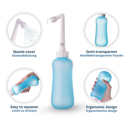 T2 Peri-Bottle - Portable Bidet for Postpartum Care, Perineal Pain Relief - 450 ml Squeeze Bottle with 60° Angle Nozzle, Washable Storage Bag - For Hospital, Pregnancy
