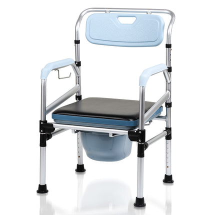 Izrielar Height-Adjustable Toilet Chair, Non-Slip Toilet Chair with Padded Seat and Toilet Bucket, Armrest and Backrest, Foldable Portable Toilet Bucket, Shower Stool up to 160 kg