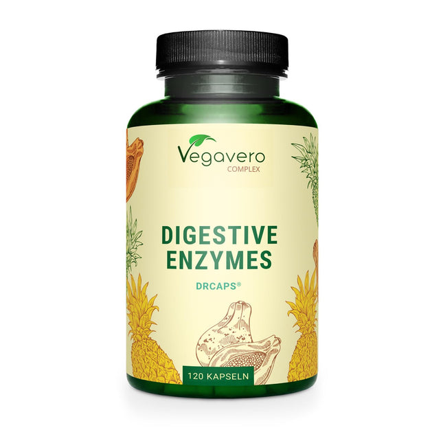 Enzyme Complex | Bromelain - Papain - Amylase - Lipase - Cellulase | Enteric-coated DRCaps® | Natural digestive enzymes | Laboratory-tested | No additives | German production Vegavero®