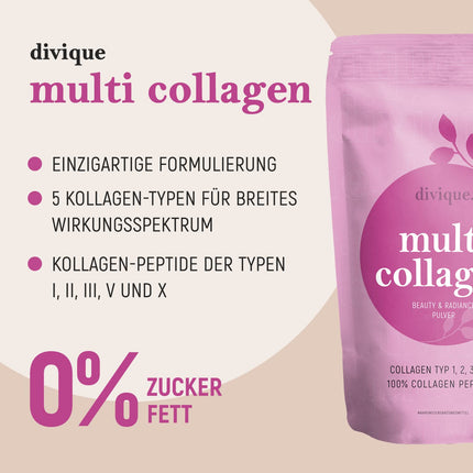 Divique Collagen Powder [500g] - Premium Collagen Complex Types 1, 2, 3, 5, 10-100% Collagen Hydrolysate Peptides - 10,000 mg Collagen per day - tasteless, water-soluble, no additives