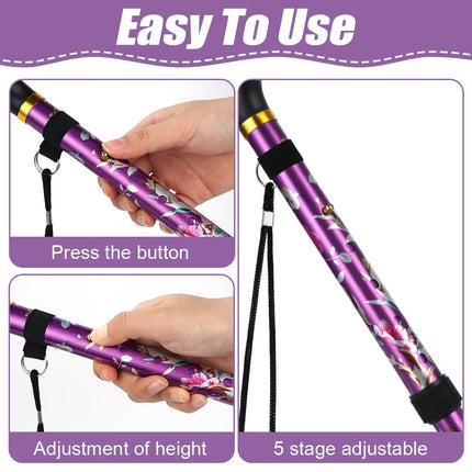 Flintronic Folding Walking Stick, All-Terrain Walking Stick, 5-Level Height Adjustable Walking Stick, Lightweight Portable Walking Stick for Men and Women, Unisex Walking Stick