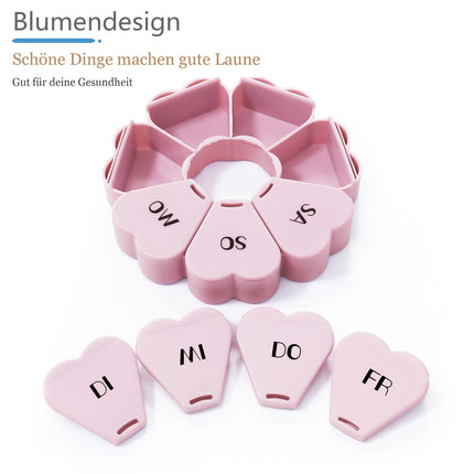 MOLN HYMY Cute Weekly Pill Box, Pink, 7 Days, Yellow Round Pill Box with Floral Pattern, 1 Time a Day