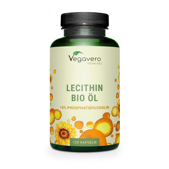 Organic Lecithin Capsules | 1800 mg from sunflowers | Vegan | Cold-pressed | 15% phosphatidylcholine | No soy | 120 Capsules | Vegavero®