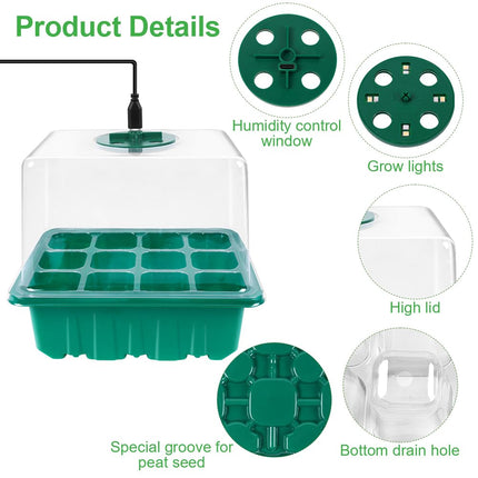 flintronic Indoor Greenhouse Propagator, 8 Pack 96 Cells Mini Greenhouse Propagation Set with Timing Controller Adjustable Brightness, Seedling Starter with Lid and Ventilation