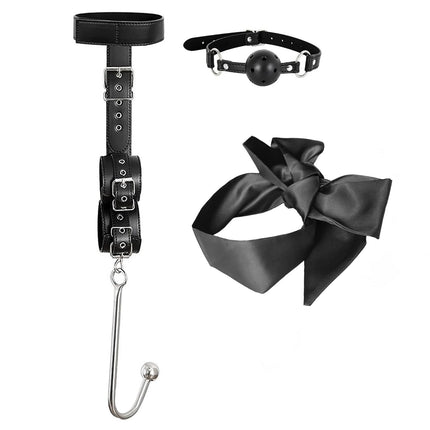 BDSMAGE Bondage Set with Anal Hook, Restraints Sex Set Handcuffs Collar Gag Blindfold Erotic, BDSMs Toys Hard, SM Sex Toys Extreme Couples (Black)