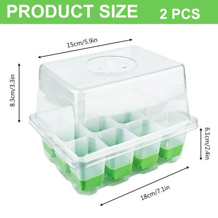2 Pack Indoor Greenhouse Propagator, Reusable Propagation Tray with 12 Planting Holes and 1 Raised Lid Mini Greenhouse Propagation Trays for Plants, Herbs, Flowers, Vegetables and Fruits