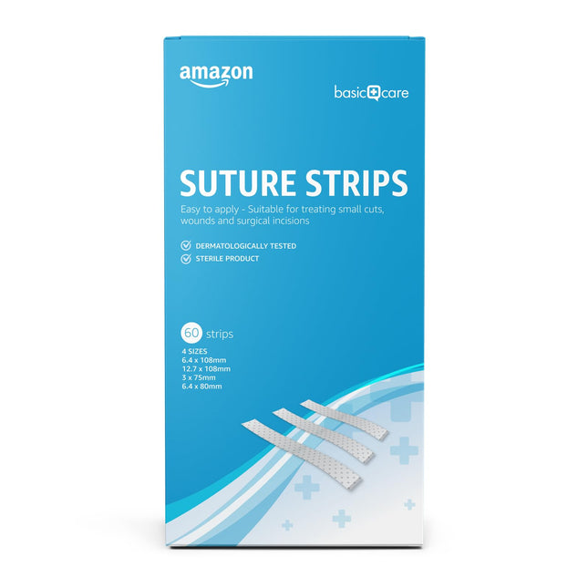 Amazon Basic Care - Wound Closure Strips, Hypoallergenic, Sterile, 4 Sizes, 60 Count