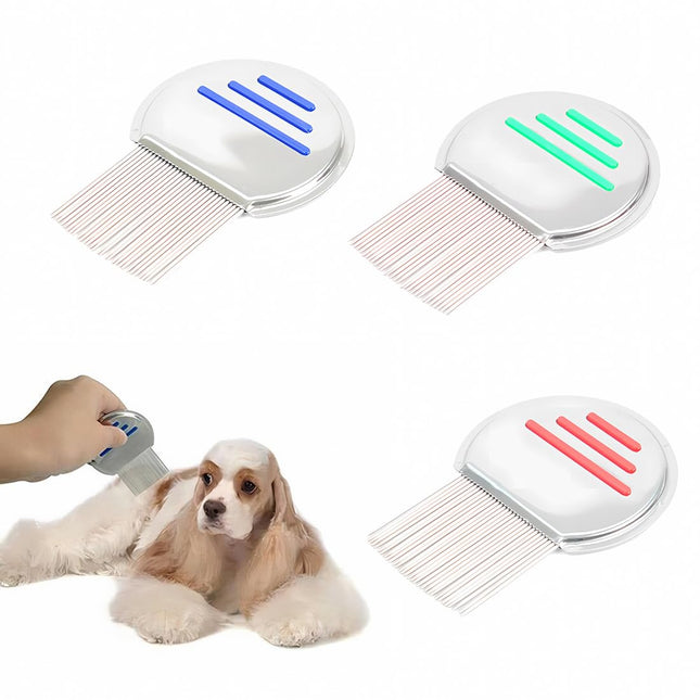 Pack of 3 lice combs, lice comb, metal lice comb, lice flea comb, 4 cm long metal teeth, suitable for lice and dandruff on all hair types, suitable for babies, children, adults and pets